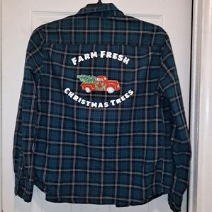 Medium Christmas plaid shirt farm truck